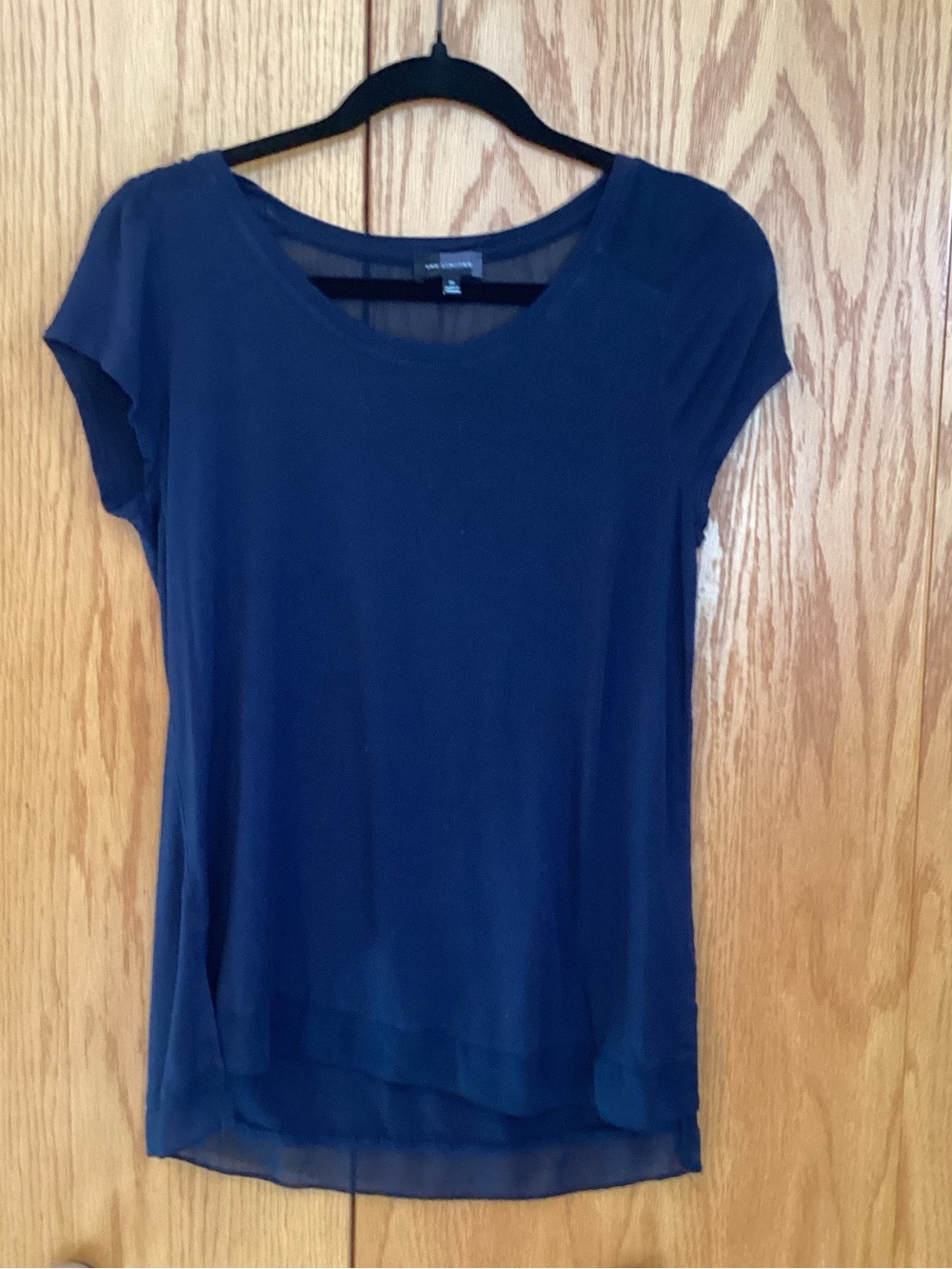 The Limited Navy Short Sleeve Layered Hem Blouse